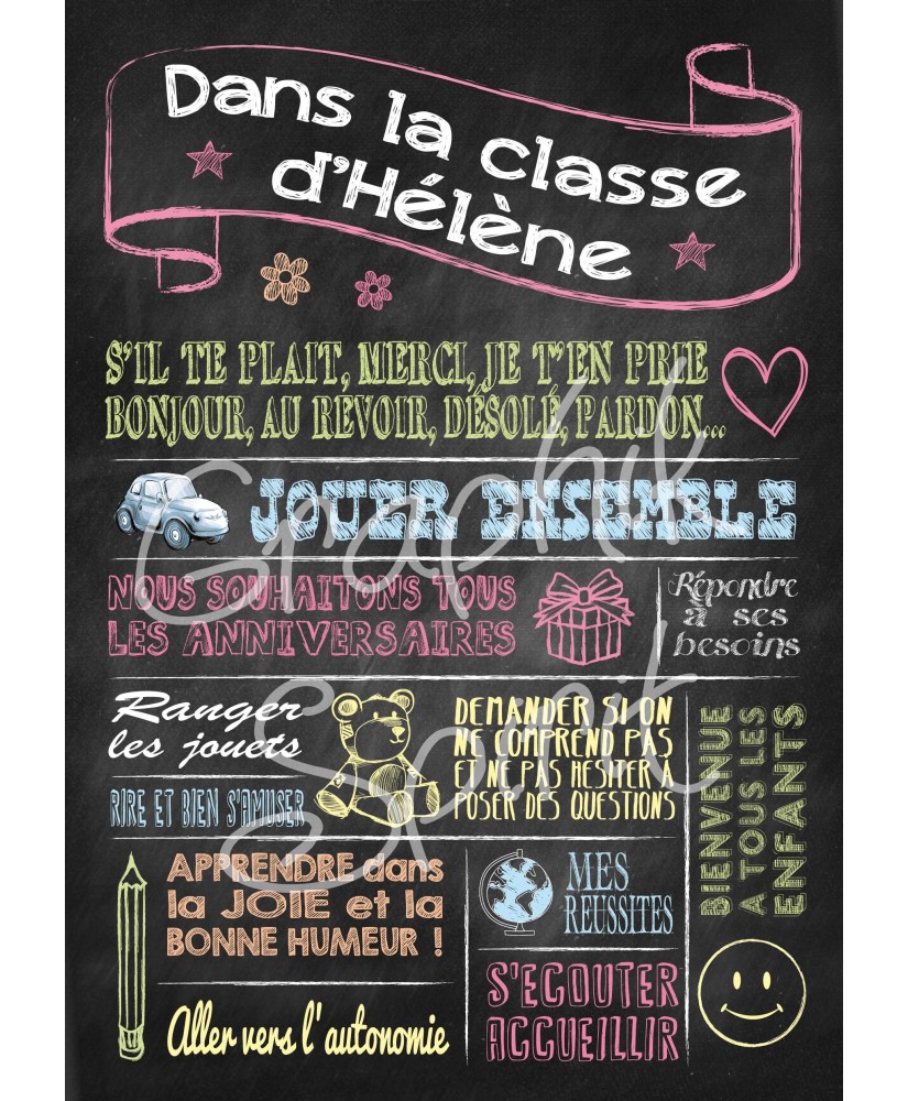 Tableau Personnalisé Pour Maitresse Règles De La Classe Ardoise Format 20x30 Cm Support D 